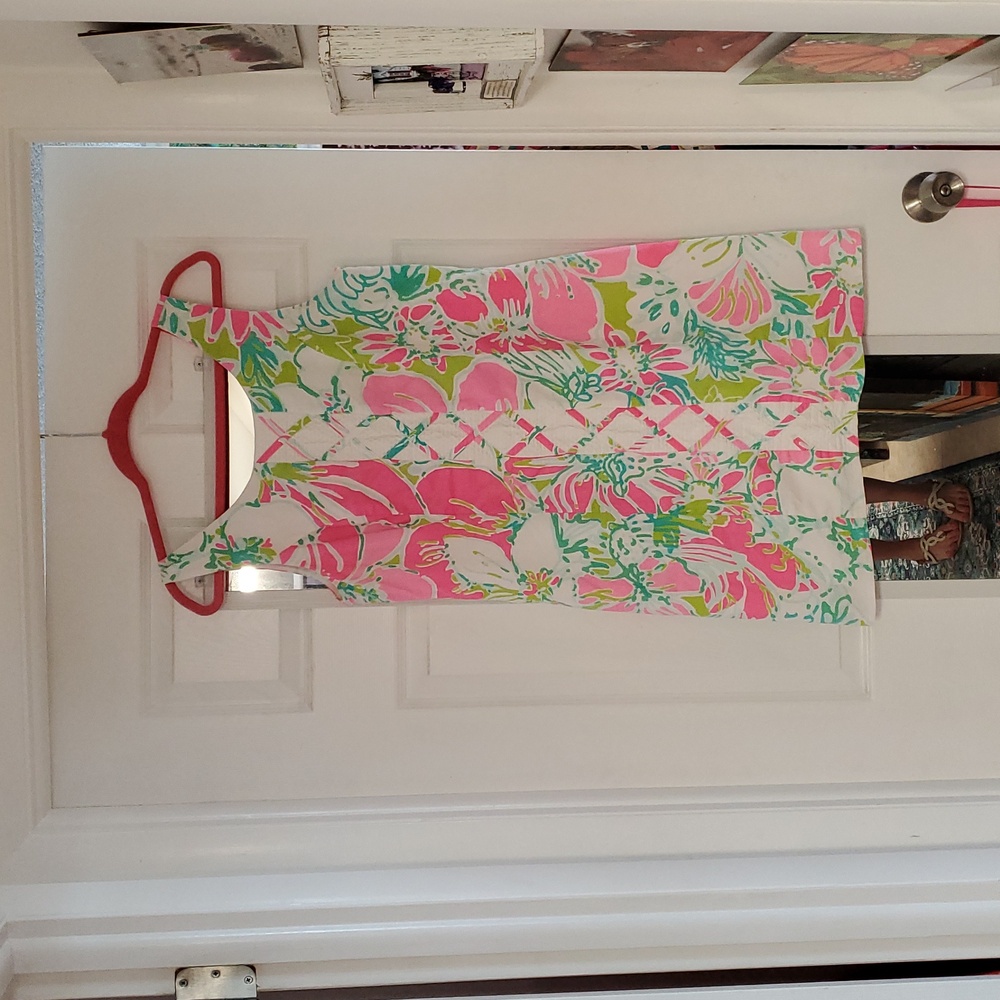 NEW Lilly Pulitzer Cathy Shift Sleeveless Dress Dont Give A Cluck Flamingo Pink